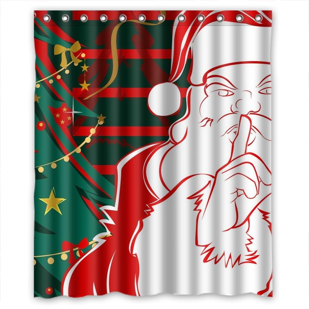 GreenDecor Christmas Xmas Waterproof Shower Curtain Set with Hooks
