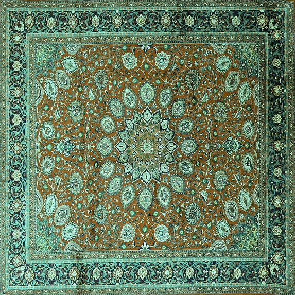 Ahgly Company Indoor Square Medallion Turquoise Blue Traditional Area Rugs, 5' Square