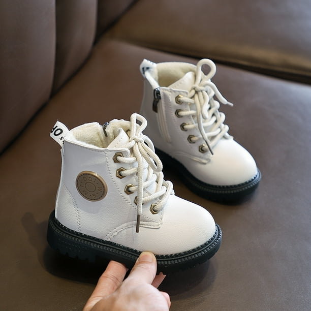 Patpat Toddler Kid Girls Solid Lace Up Casual Boots White Toddler Us 6.5