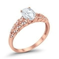 thumbnail image 3 of Solitaire Floral Accent Oval Rose Tone CZ Ring 925 Sterling Silver Size 8, 3 of 3