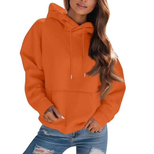 Women's Fashion Solid Color Hooded Drawstring Long Sleeve Loose Pullover Sweatshirt Top