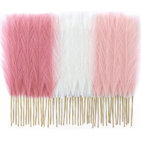 TETOU 50pcs Pampas Grass,17in Artificial Fluffy Vase Filler Flower Arrangement for Home Room Birthday Bathroom Party Wedding Boho Decoration(Blush & Cream & Pink)