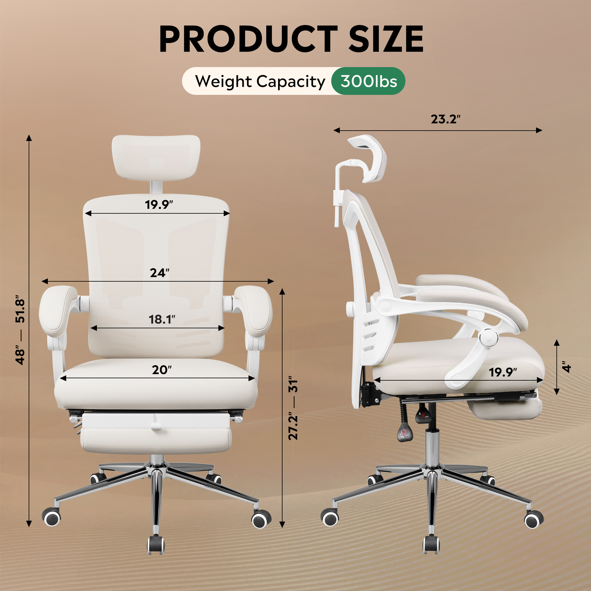 GALAXHERO Ergonomic High Back Office Chair with Footrest, Big and Tall Adjustable Desk Chair, Reclining with Lumbar Support, SGS Class 4 Gas Lift, for Home & Office Use, White