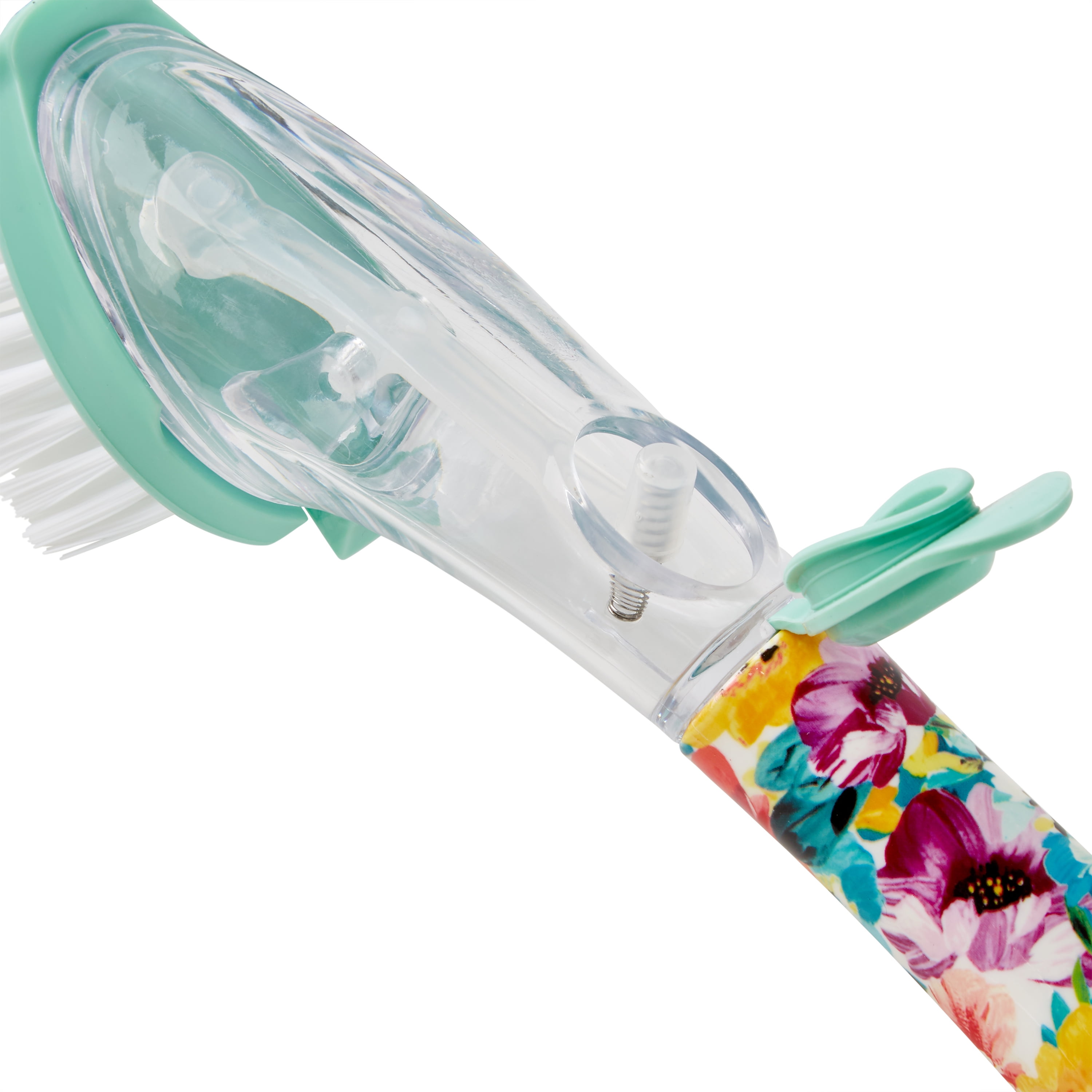 The Pioneer Woman 5-Piece Soap-Dispensing Dish Wand and Palm Brush Set, Floral/Teal