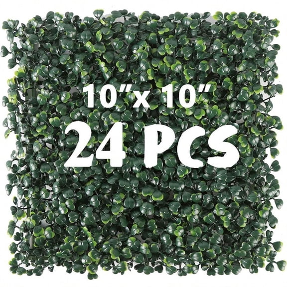 24PCS 10x 10 Artificial Boxwood Wall Panels UVAnti Grass Wall Hedge Plant Panels For Indoor Outdoor Green Wall Decor Ivy Fence Covering Privacy