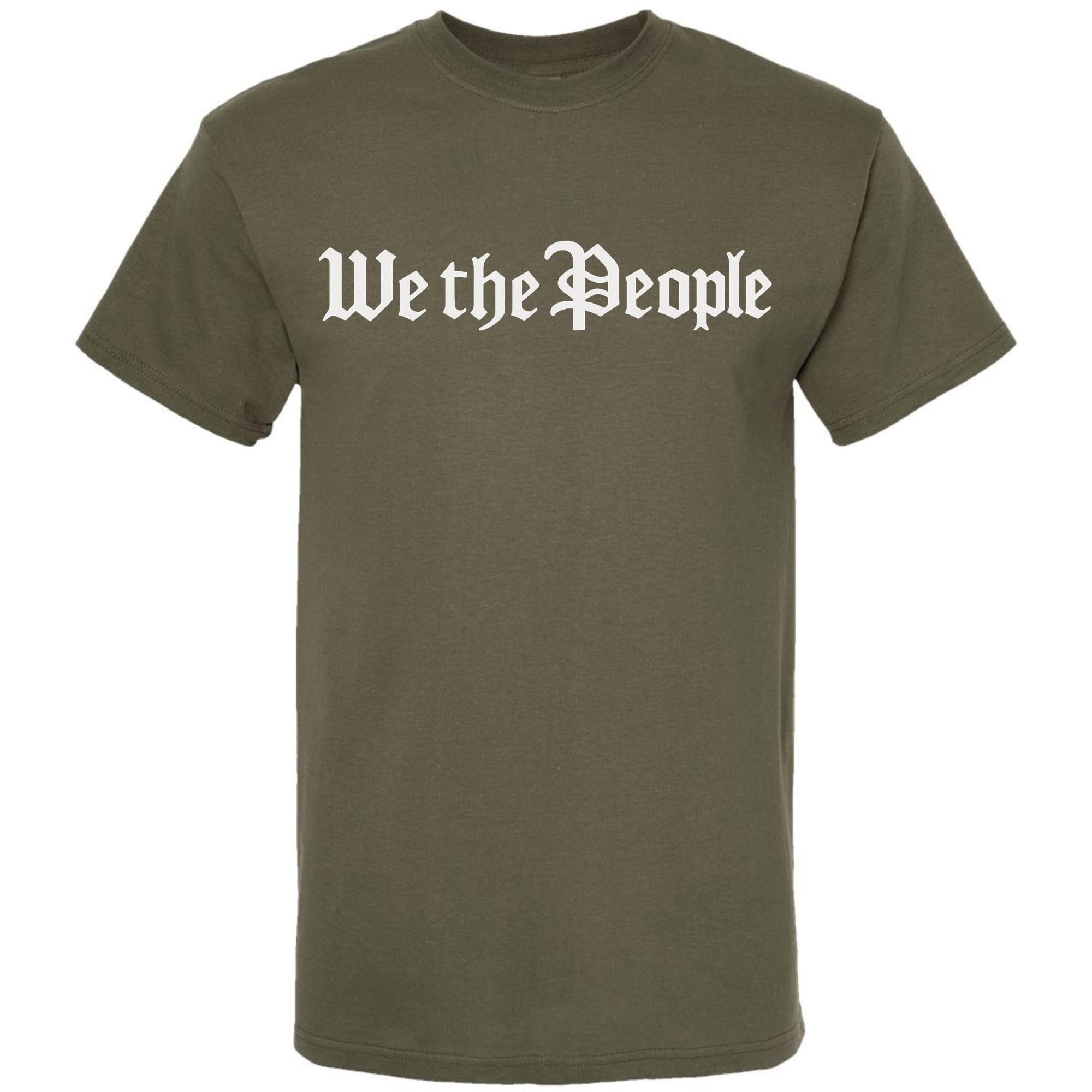 We The People Printed T-Shirt Patriotic USA Constitution Graphic Cotton Crewneck Tee (MilitaryGreen Medium)