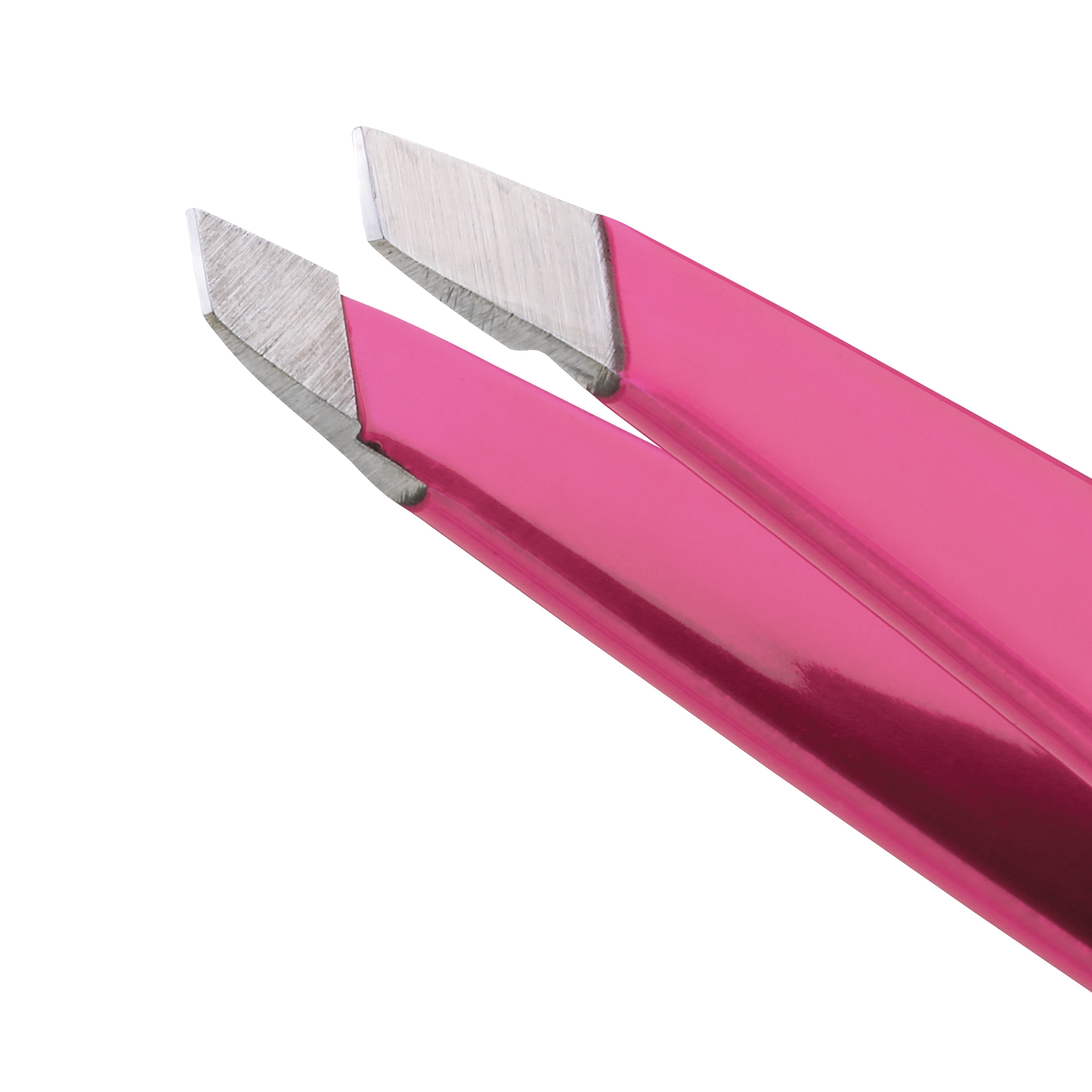 Tweezerman Mini Oval Slant and Point Tweezer Combo, Stainless Steel, Purple Pink