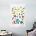 thumbnail image 1 of Nursery Tapestry, Cute Animals Cartoon Style Happy Dancing Animals Elephant Birds Owls, Wall Hanging for Bedroom Living Room Dorm Decor, 40W X 60L Inches, Sky Blue Pink Marigold, by Ambesonne, 1 of 2