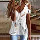 thumbnail image 1 of Camiseta de gran tamaño con estampado Floral para mujer, blusa Sexy de encaje de manga corta con hombros descubiertos y cuello en V, ropa holgada informal para mujer 2022, 1 of 5