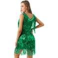 thumbnail image 4 of iEFiEL Robe Mini à Sequins Brillants à Franges en Faux Cuir Col en V Sans Manches Tenue de Danse Samba Verte TTG, 4 of 6