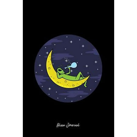Alien Journal: Dot Grid Journal - Alien On Moon Smoking Weed Funny Space Alien Lover Gift - Black Dotted Diary, Planner, Gratitude, W