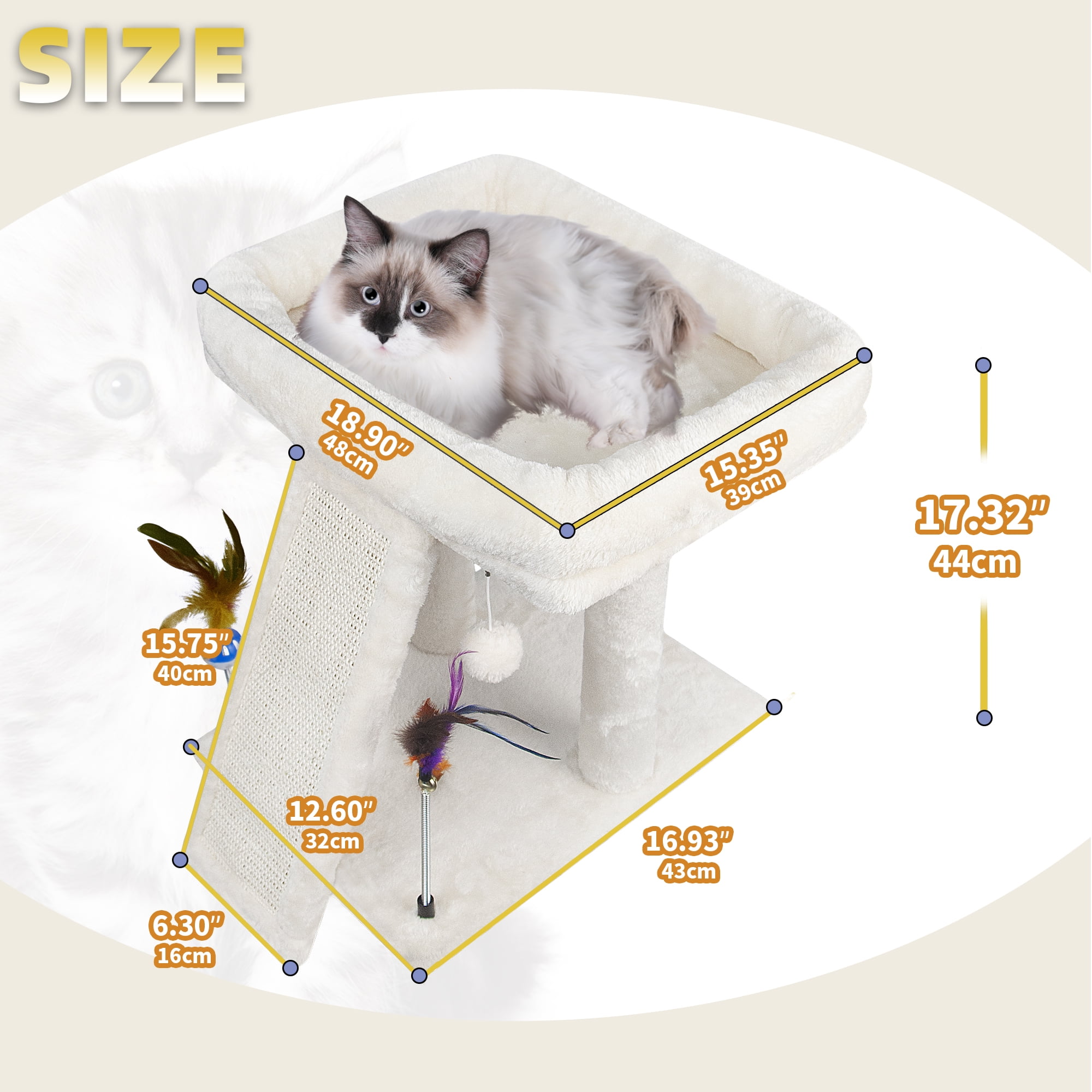 AIWIKIDE 1-Level 17.7 in Cat Tree with Condo, Scratch Pad, Hammock & Hanging Ball, Beige