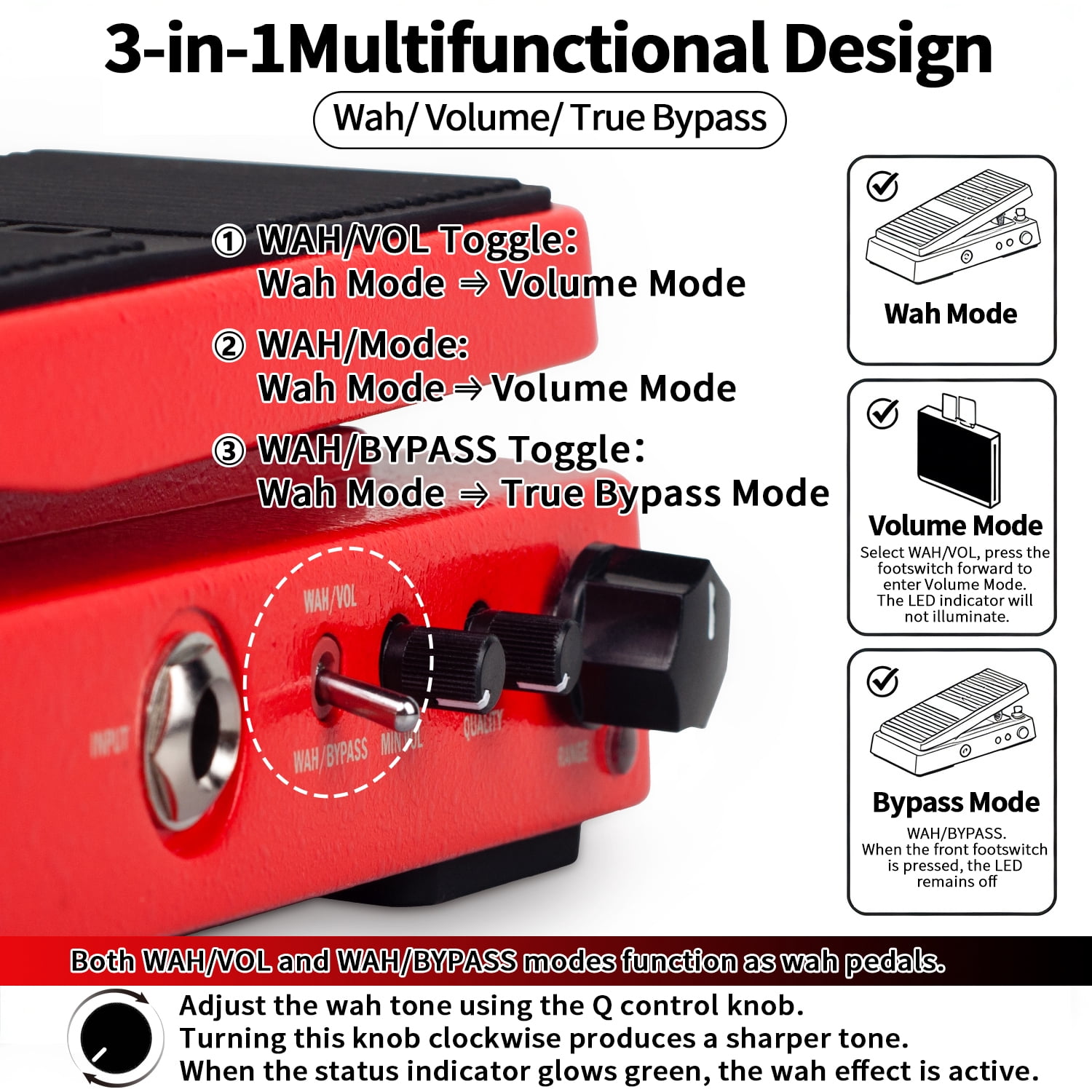 JOYO WAH-II Multifunctional WAH Pedal Mini Multimode with Quality Value Knobs