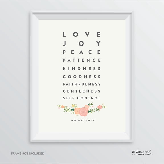 Love Joy Peace Patience Kindness, Galatians 5 22-23 Bible Verses Religious Wall Art, Coral Pink Floral Roses