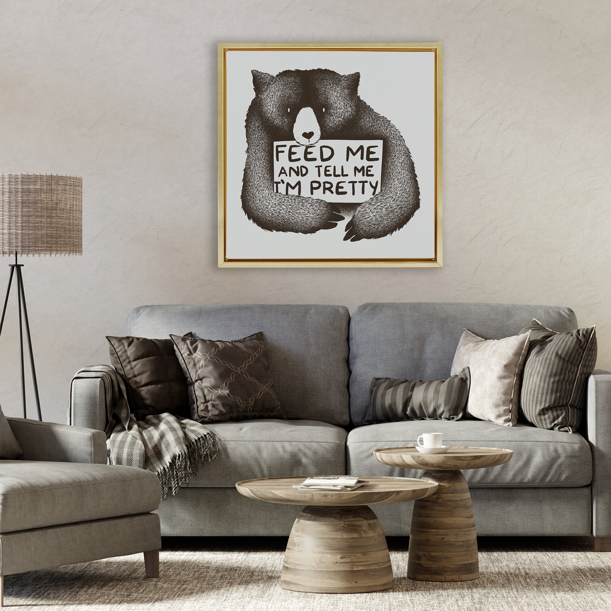 Stupell Industries Feed & Tell Me I'm Pretty Gold Framed Floater Canvas Wall Art, design by Tobe Fonseca