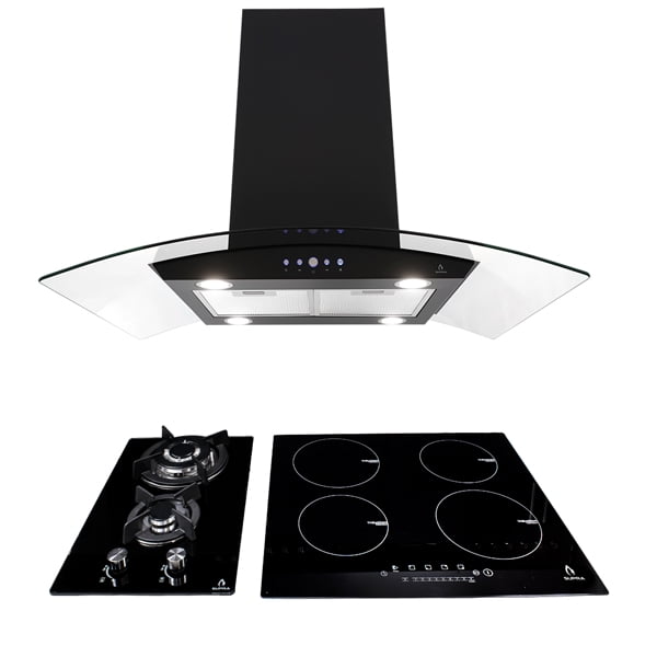 Tricombo para cocina con parrilla de inducción, campana de isla y parrilla de gas Supra Tricombo Supra en color negro