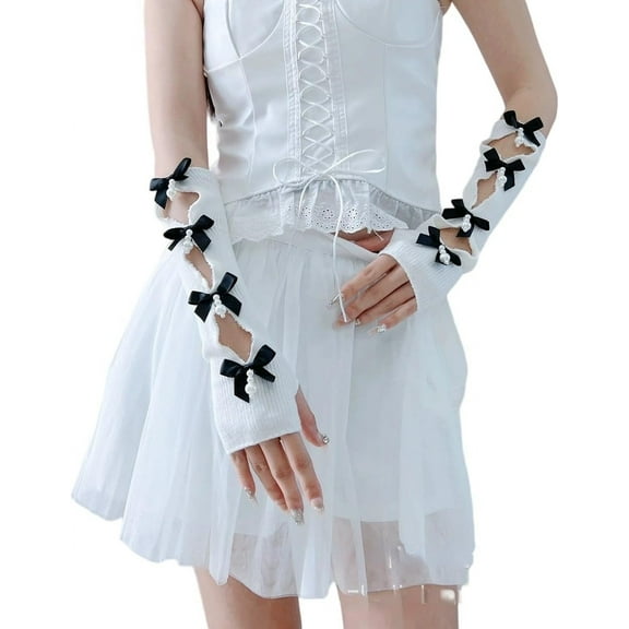 YooGuoGuo Cute Y2K Bowknot Arm Warmers Kawaii Half Finger Adorable Glove for Teen Girl Gyaru Arm Sleeve Harajuku