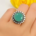 thumbnail image 2 of SATYAVIE JEWELLERY 925 Sterling Silver Ring For Women Natural Aqua Chalcedony Ring Sterling Silver Art Deco Ring Round Cut Gemstone Ring Size US 6.5, 2 of 6