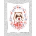 thumbnail image 1 of Ferret Tapestry, Adorable Animal Portrait in Pastel Tone Wreath with a Ribbon Watercolor Style, Wall Hanging for Bedroom Living Room Dorm Decor, 40"W X 60"L, Multicolor, by Ambesonne, 1 of 2