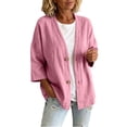 thumbnail image 2 of BRELIL Women's 3/4 Sleeve Button Down Cardigan Open Front Casual Shacket Fall Outfit Loose Knit Top for Women Autumn Vacation, Pink M, 2 of 8