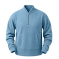 thumbnail image 2 of Fmbrln Mens Quarter Zip Sweatshirt Ribbed Stand Collar Long Sleeve Shirts Fall Winter Solid Color Fashion Casual Pullover Tops with Pocket Light Blue 2XL, 2 of 6