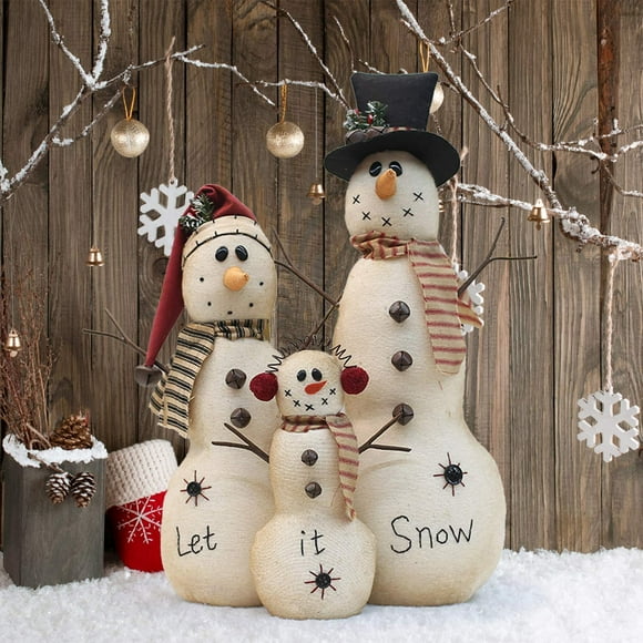 PEONAVET Snowman Dolls Christmas White Snowman Family Of Three with Hat and Scarf Doll.