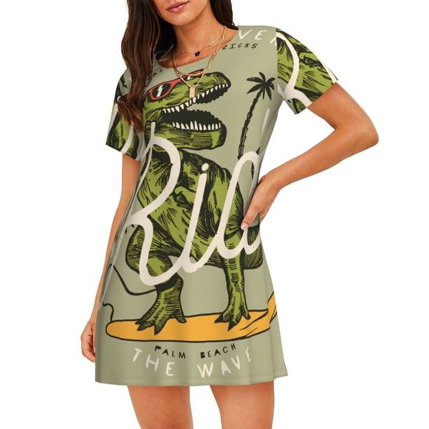 Easygdp Dinosaur Camisón de manga corta para mujer, informal, estampado
