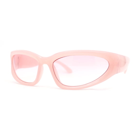 Womens Trendy 90s Sports Style Wrap Around Curved Plastic Sunglasses Pink