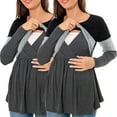 thumbnail image 1 of Womens Maternity Long Sleeve Crew Neck Color Block Nursed Tops T Shirt For Breastfeeding Pregnancy Clothes 2 Pack, 1 of 7