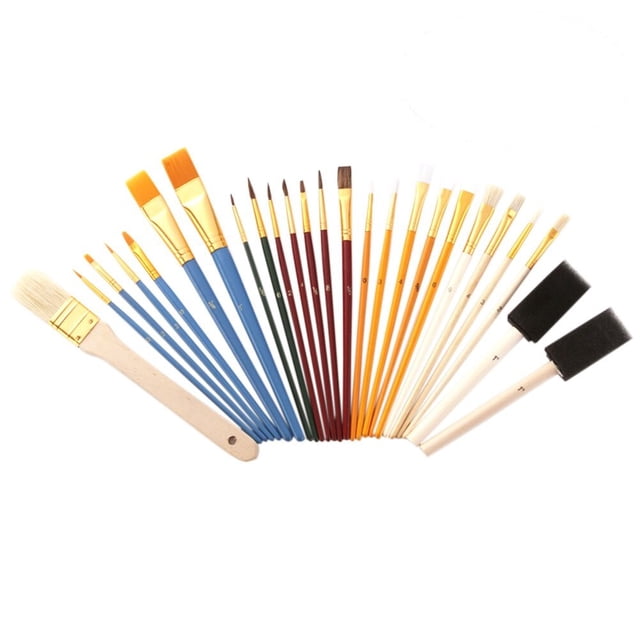 Juego de 25 pinceles para principiantes, kit de pintura profesional para artistas, para pintura acrílica, al óleo, acuarela y gouache.