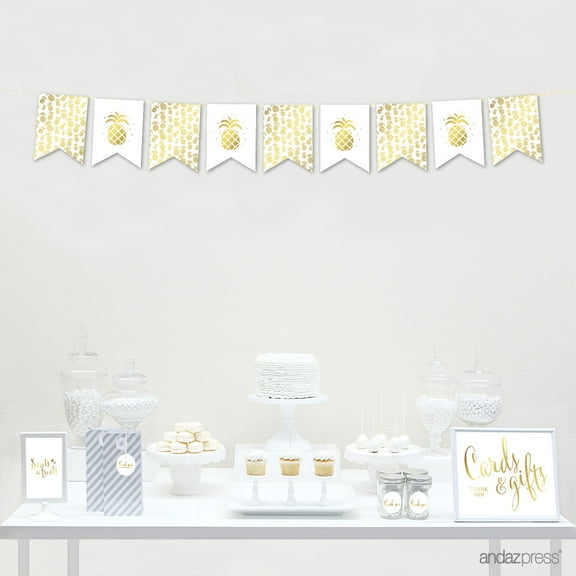 Gold Ink Pineapple Party, Graphics Approx. 7-Feet Hanging Pennant Party Banner with String