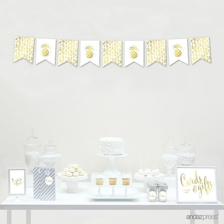 Gold Ink Pineapple Party, Graphics Approx. 7-Feet Hanging Pennant Party Banner with String
