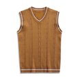 thumbnail image 4 of Men's Slim Fit V-Neck Cable Knit Sweater Vest Casual Striped Trim Pullover Tank Top, 4 of 8