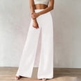 thumbnail image 5 of Zedker Casual Wide-Leg High-Waist Womens Pants with Pockets Loose Elastic-Waist Long Breathable Pants for Springtime and Summer,White,L, 5 of 8