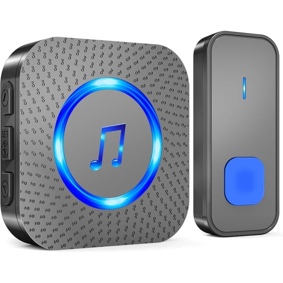 SONGAUN Wireless Doorbell Waterproof, 1,300 ft Long Range Cordless Battery Operated, Wall Plug in Electric Door Chime Kit with 55 Melodies 5 Volume to Choose, LED Door Entry Bell, Black