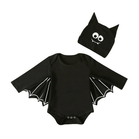 

Utoimkio Spring Jumpsuits for Baby Girl Toddler Baby Boys Girls Black Cotton Bat Sleeve Halloween Cute Hat Jumpsuit Suit