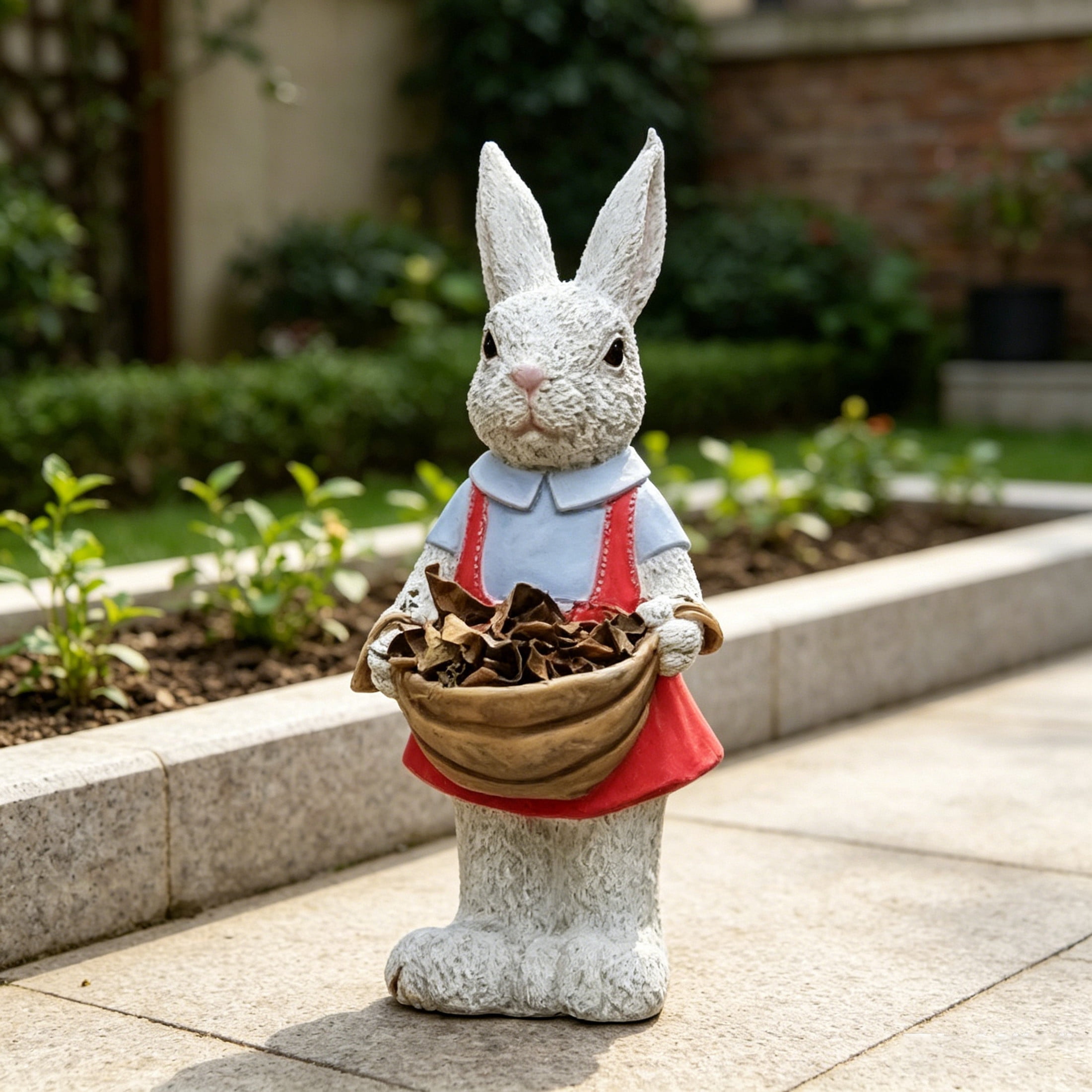 GDF Studio 16" Whimsical Rabbit Garden Statue with Flower Pot Basket, Weatherproof Resin Crafts Sculpture Decor