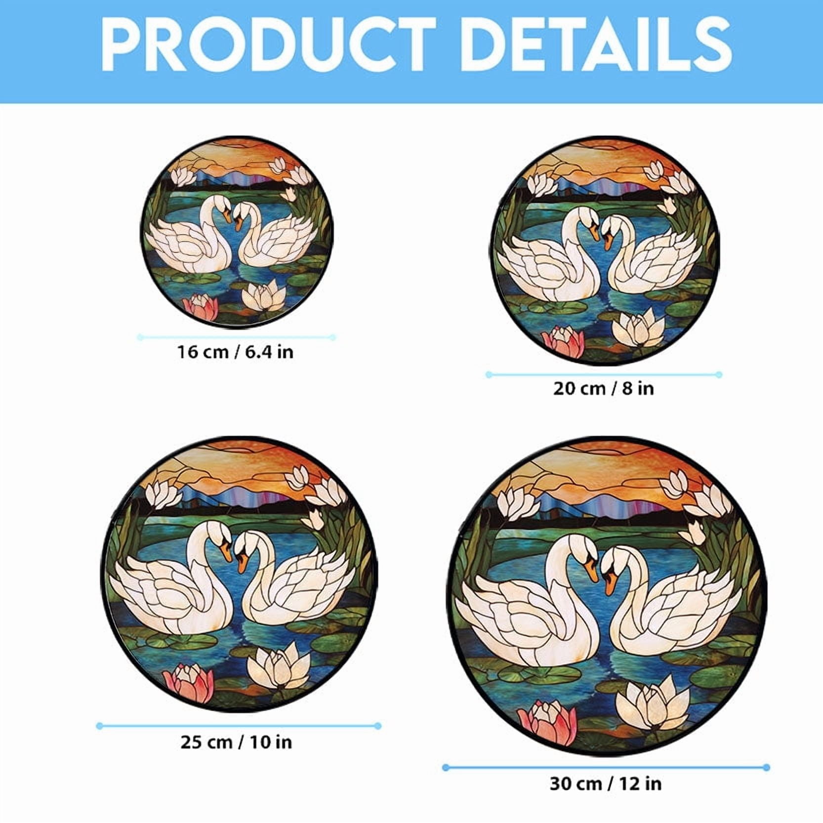 Stained Glass Window Hanging Swans - Stained Glass Window Hanging Swans, Festival Gift Ornament, Home Wall & Window Art, Brightens Any Space with Light