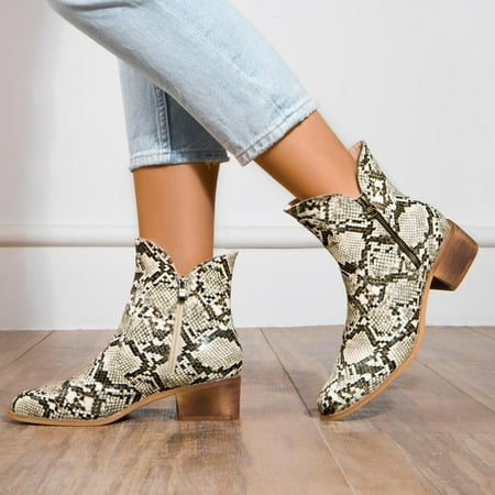 

Fashion Autumn Winter Women Ankle Boots Leopard Snake Print Low Heel Zipper Round Toe Comfortable