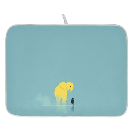 

Elephant and Kid Dish Drying Mat for Kitchen Quick Drying Absorbent Soft Durable 18 x 24