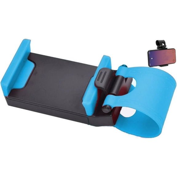Steering Wheel Phone Holder, Portable Car Stand Mount, General Car Steering Wheel Phone Holder for Easy Navigation & Communication While Driving (Blue)