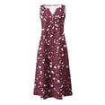 thumbnail image 5 of VBVC Women's Floral V-Neck Maxi Dress,Sleeveless Button Detail Flowy Dress For Women,Ladies Summer A-Line Beach Boho Sundress with Pockets,Red,S-5XL, 5 of 6
