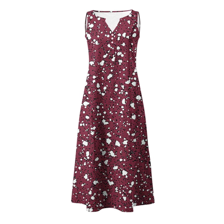 red dresses for older ladies Yeaiivve Summer Women Trendy Boho Tunic Tank Dress Button V Neck Sleeveless Causal Dresses Swing Shift Dress with Pockets Red,XXXXL PROM DRESSES