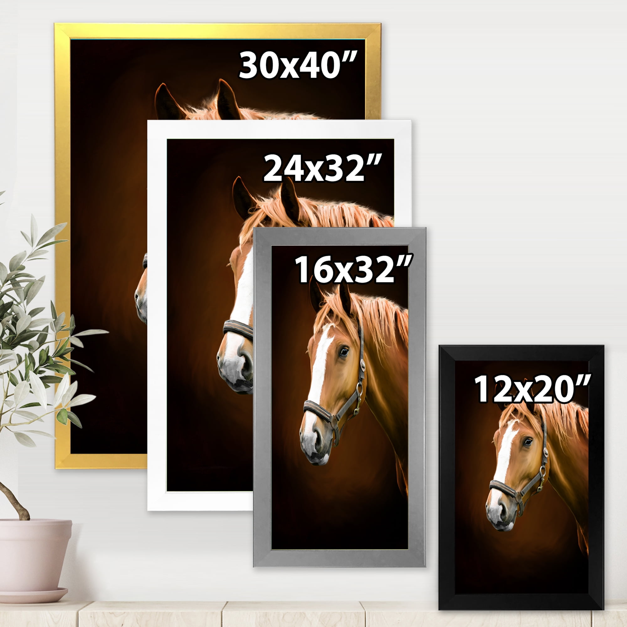 Designart 'Brown Horse With White Nose Portrait' Farmhouse Framed Art Print