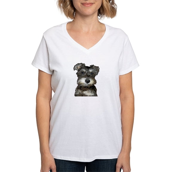 CafePress - Miniature Schnauzer Women's V Neck T Shirt - Womens Cotton V-Neck T-shirt