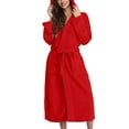 thumbnail image 5 of Labakihah Robes For Women Women Hooded Fleece Bathrobe Lightweight Soft Plush Long Flannel Sleepwear Fleece Hooded Bathrobe Plush Long Warm Robe Red, 5 of 5