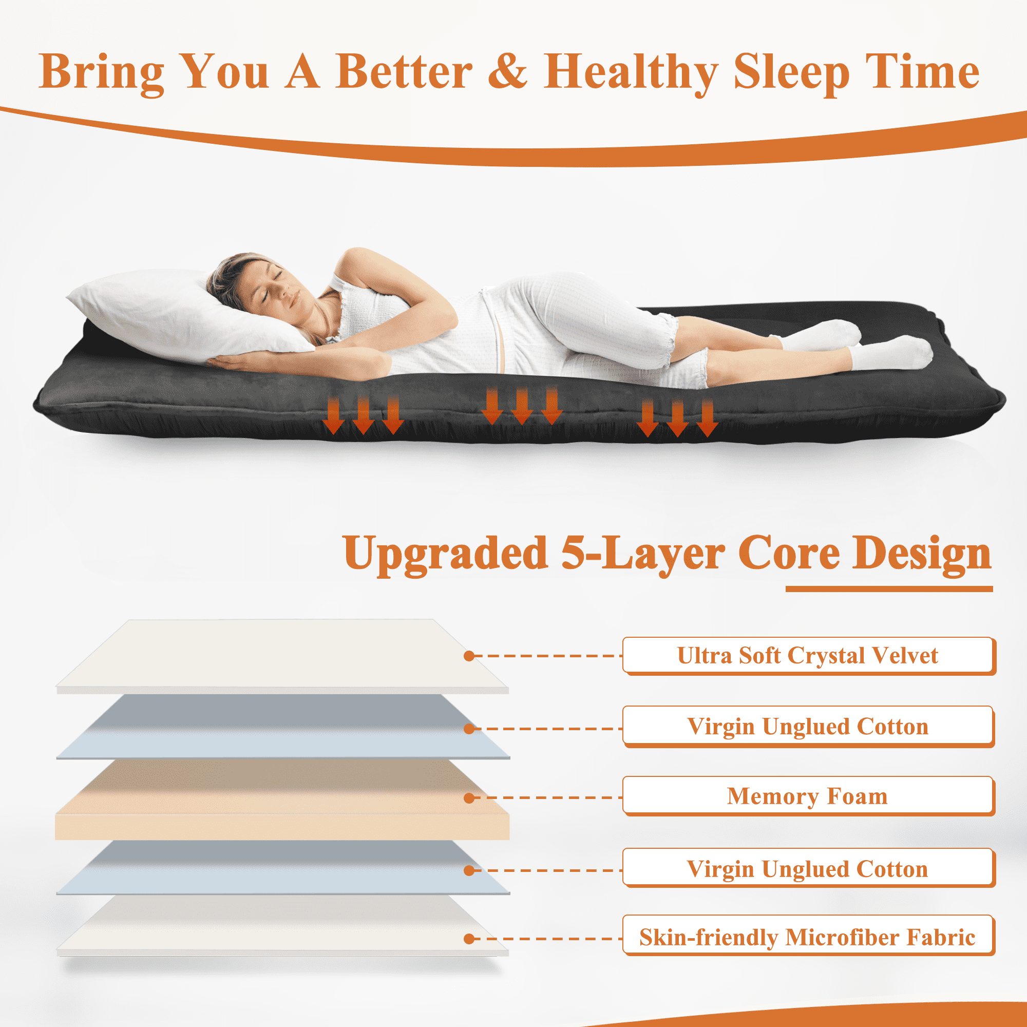 Japanese Floor Mattress Futon Mattress Sleeping Mat Black Camping Mattress Queen