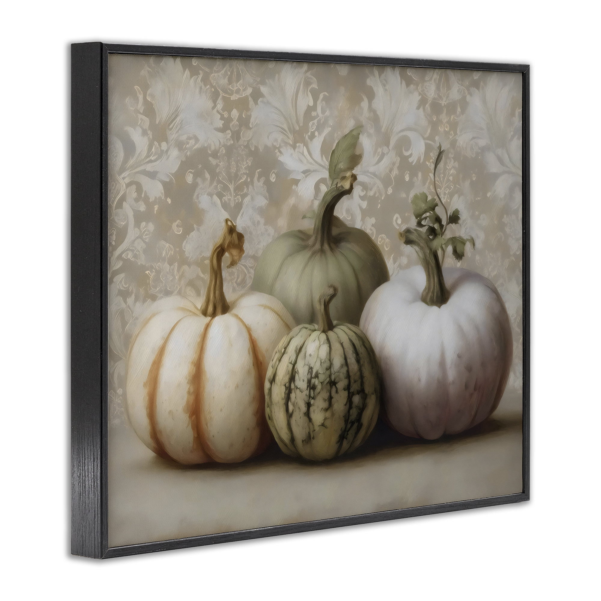 Stupell Industries Pastel Gourds on Vintage Pattern Black Framed Giclee Art, design by Arlington Prints