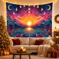 thumbnail image 3 of Symmetrical Celestial Landscape with Radiant Sun on Horizon, Mystical Celestial for Space Lovers, Cosmic Wall Art Decor, Birthday Gift, Tapestry Wall Hanging for Bedroom and Living Room, 3 of 7