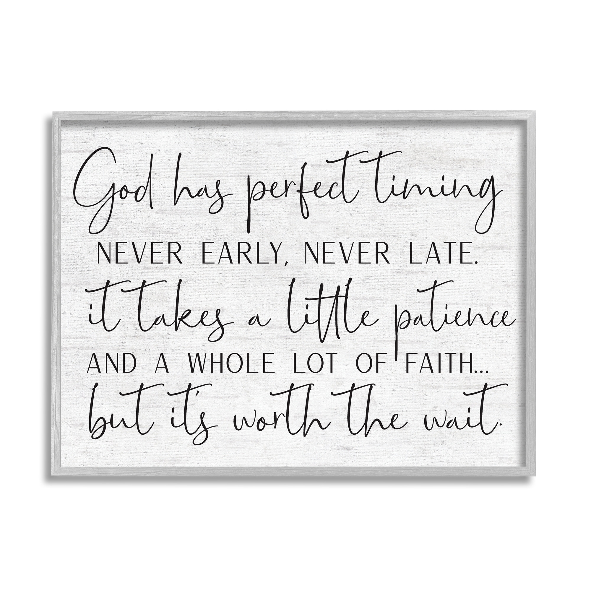 Stupell Industries Inspirational Patience Quote Religious Script Birch Pattern Graphic Art Gray Framed Art Print Wall Art, Design by Lettered and Lined